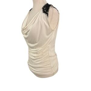 Classiques Entier Ivory Cowl Neck Lace Shoulder Top